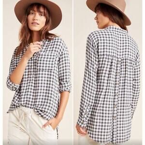 Anthropologie Isadora Shirt‎ Gingham Check Boho Cottage Long Sleeve Women's M